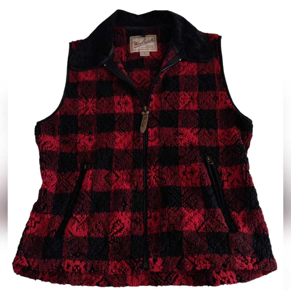 Woolrich Buffalo Plaid Fleece Vest Womens Small